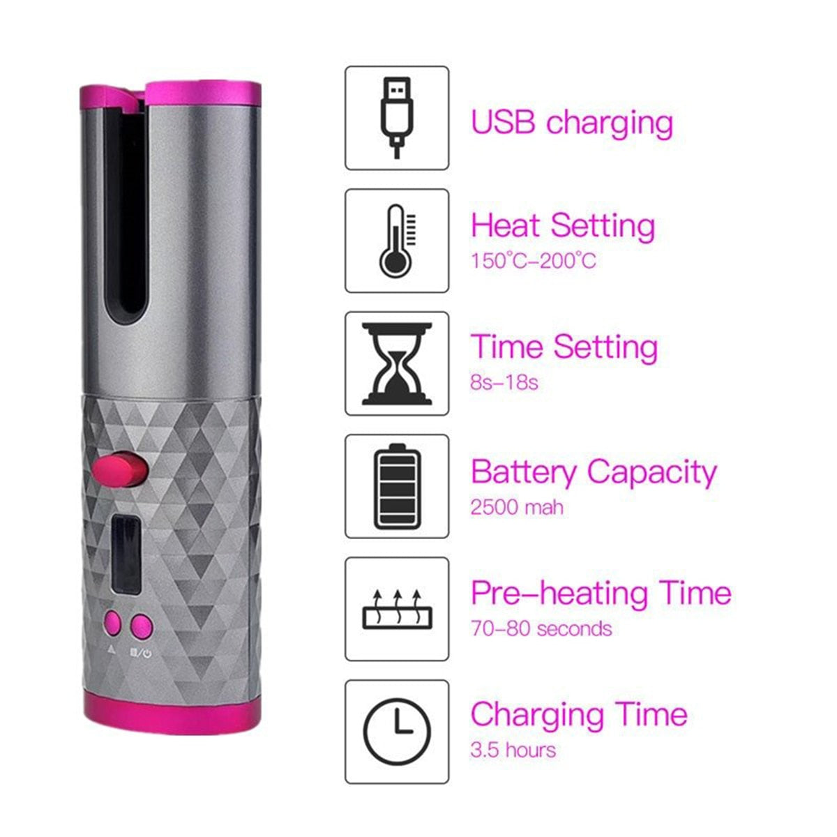 Wireless Automatic Ceramic Hair Curling Iron