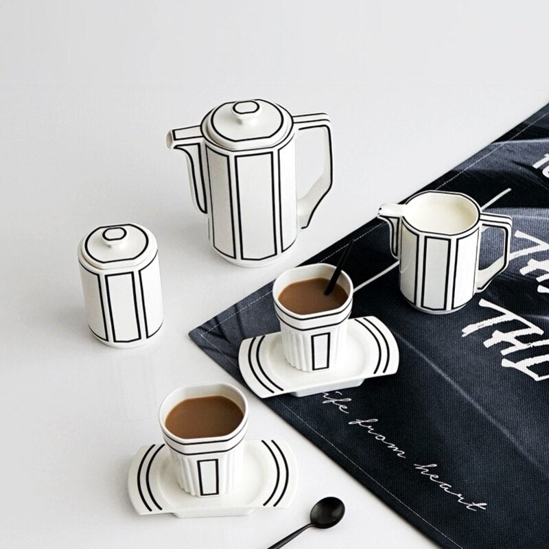 2D Art Ceramic Korean Style Coffee Set