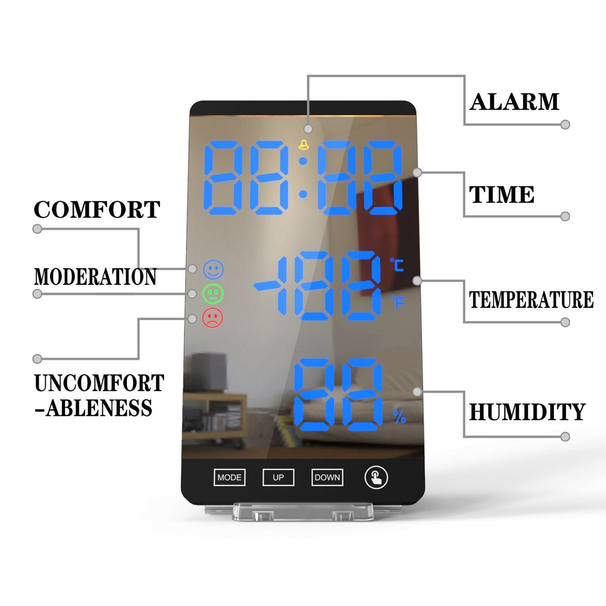 LED Touch Mirror Digital Alarm Clock