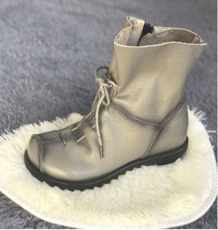 Vintage Look Winter Low Heel Casual Female Short Boots - Image 0
