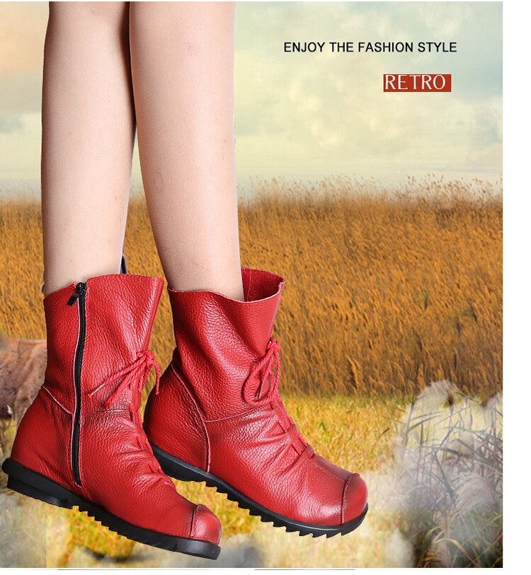 Vintage Look Winter Low Heel Casual Female Short Boots - Image 3