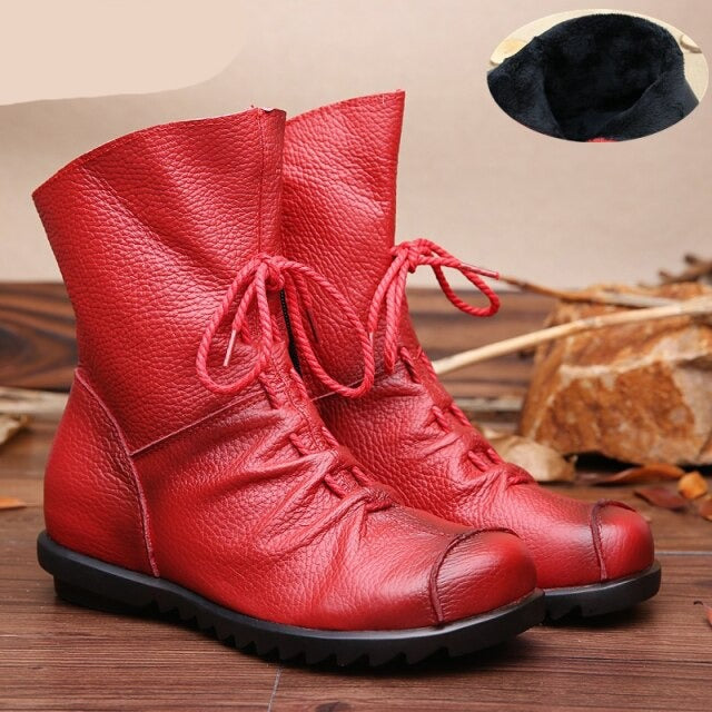 Vintage Look Winter Low Heel Casual Female Short Boots - Image 11