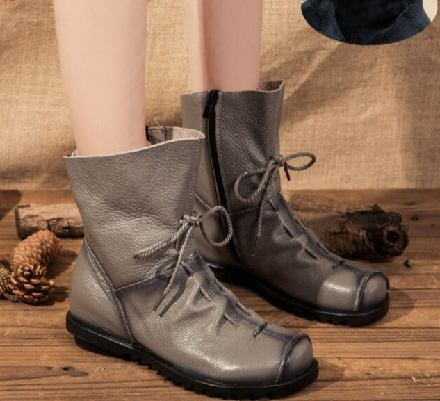 Vintage Look Winter Low Heel Casual Female Short Boots - Image 8