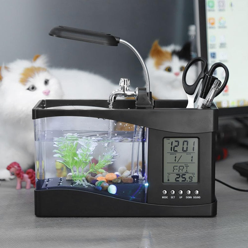 LCD Clock Mini Fish Tank Aquarium - Image 0