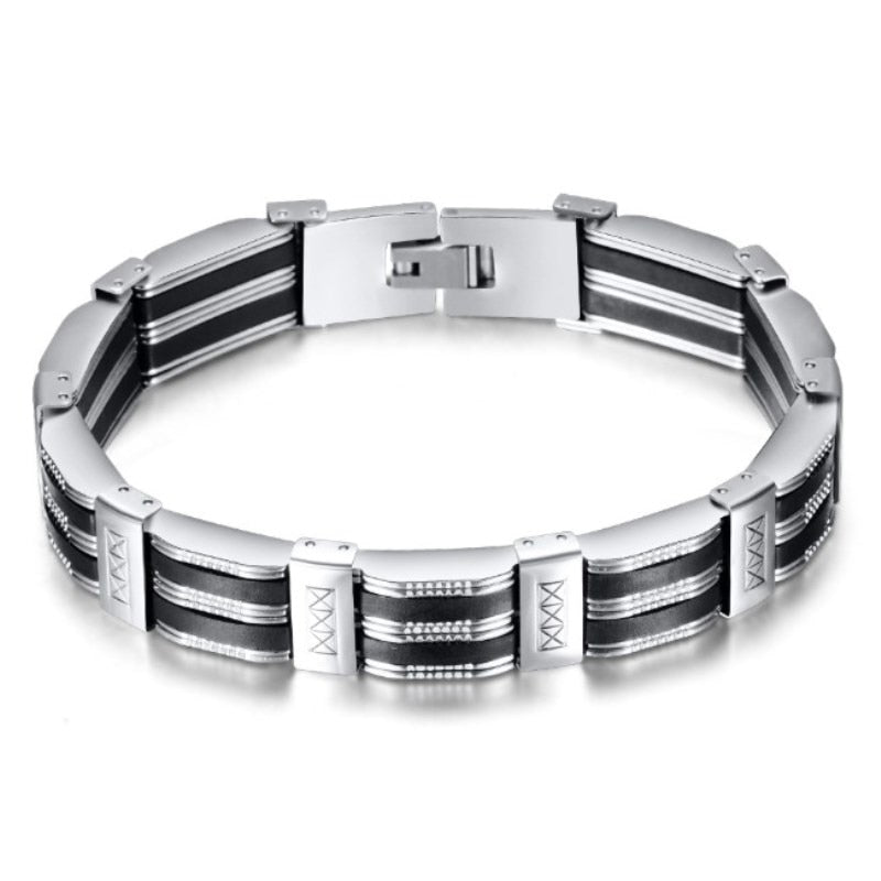 Luxury Black Silicone Stainless Steel Bracelet Men