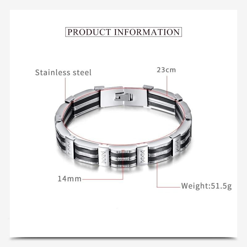 Luxury Black Silicone Stainless Steel Bracelet Men