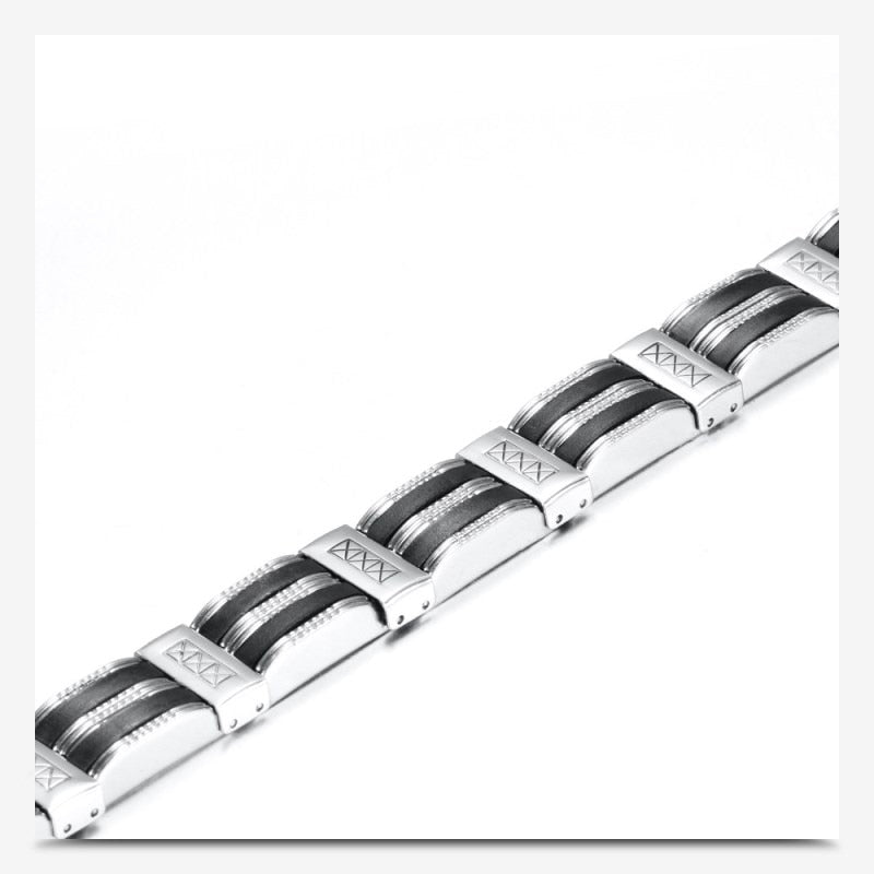 Luxury Black Silicone Stainless Steel Bracelet Men