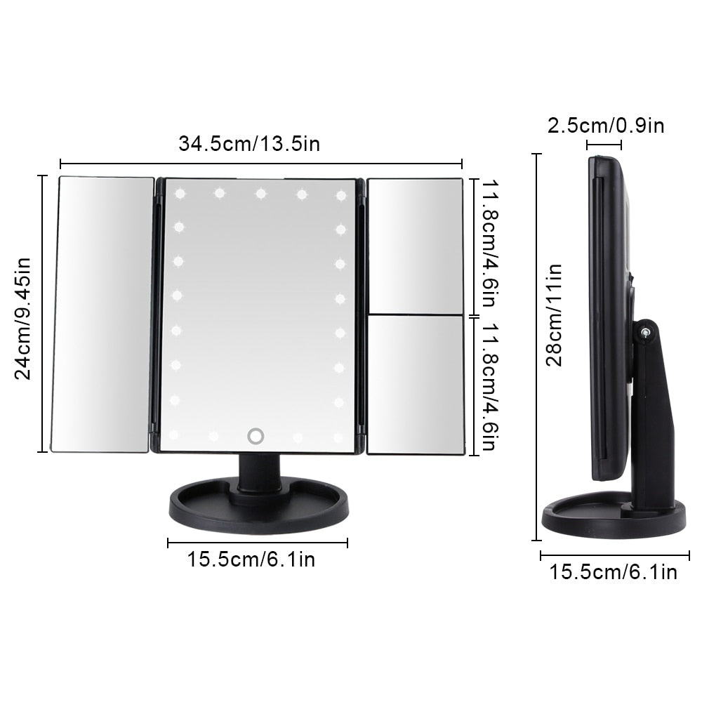 Foldable LED Touch Screen Makeup Mirror