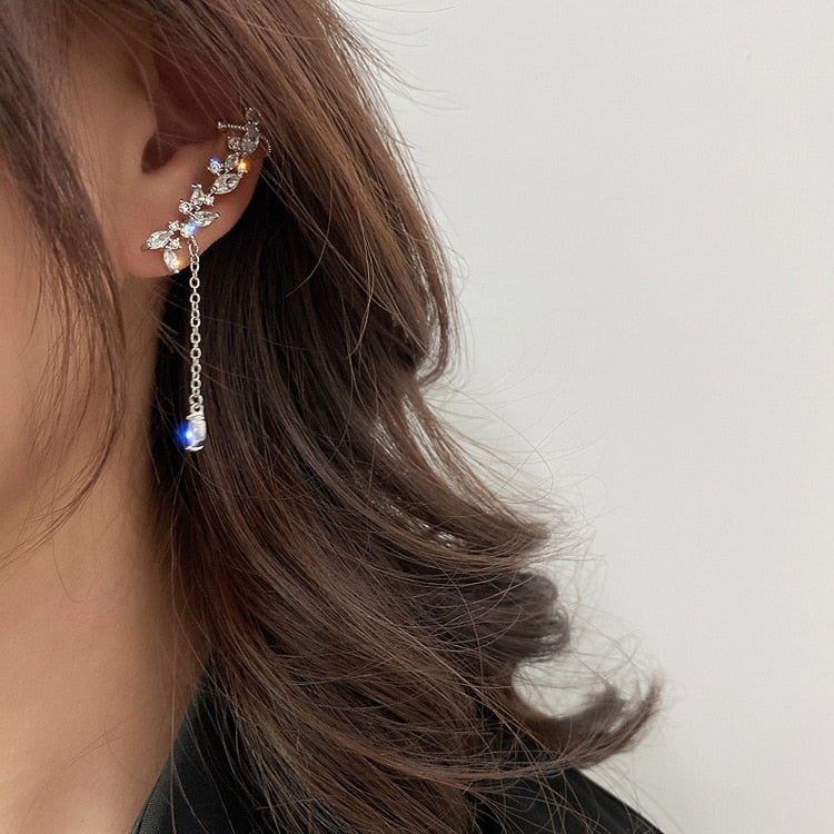 Flower Ear Clip Long Pendant Earring - Image 1