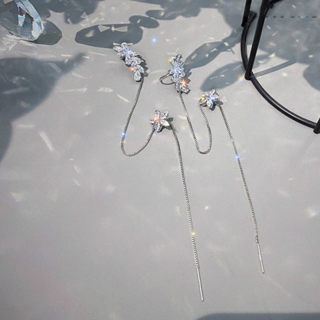 Flower Ear Clip Long Pendant Earring - Image 3