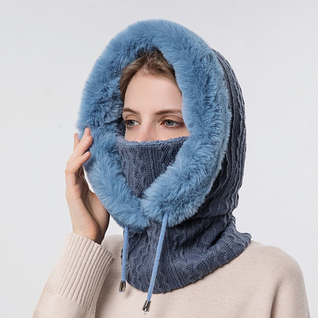 Winter Hooded Warm Thick Mask Hat