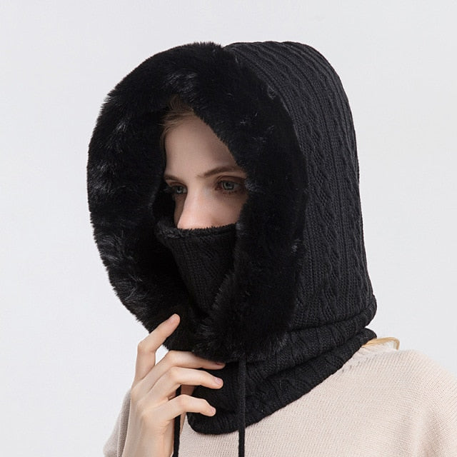 Winter Hooded Warm Thick Mask Hat