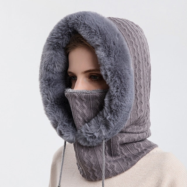 Winter Hooded Warm Thick Mask Hat - Image 2