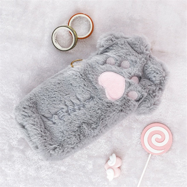 Cute Cat Paw Plush Pencil Bag - Image 12