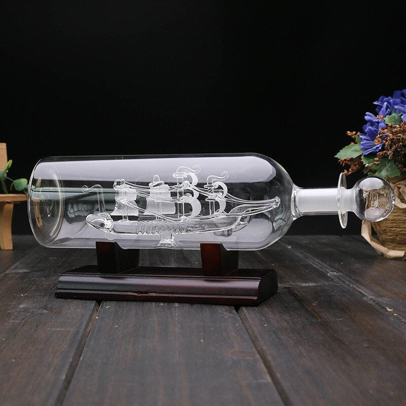 Vintage Ship in a Bottle Glass Boat Home Decor - Image 0