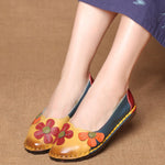 Flower Design Round Toe Mixed Color Flat Shoes