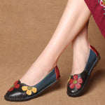 Flower Design Round Toe Mixed Color Flat Shoes