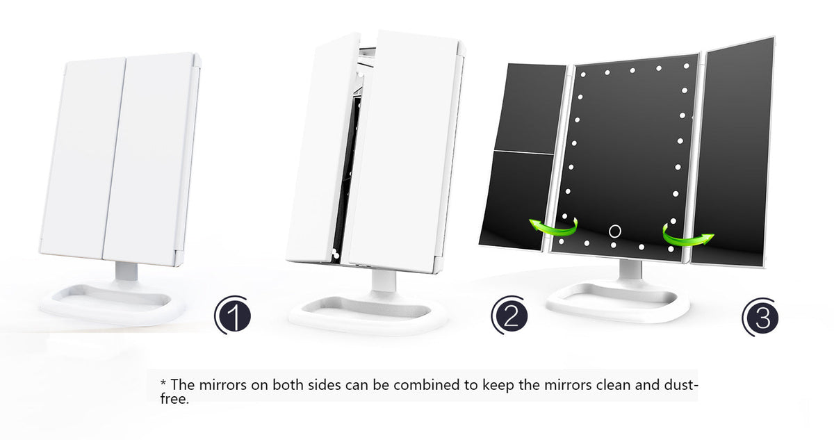 Foldable LED Touch Screen Makeup Mirror