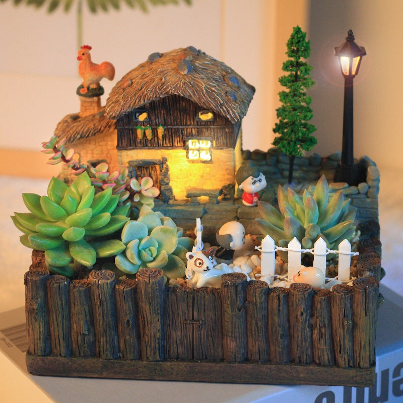 Resin Creative Landscape Cozy House Plants Vase - Image 3