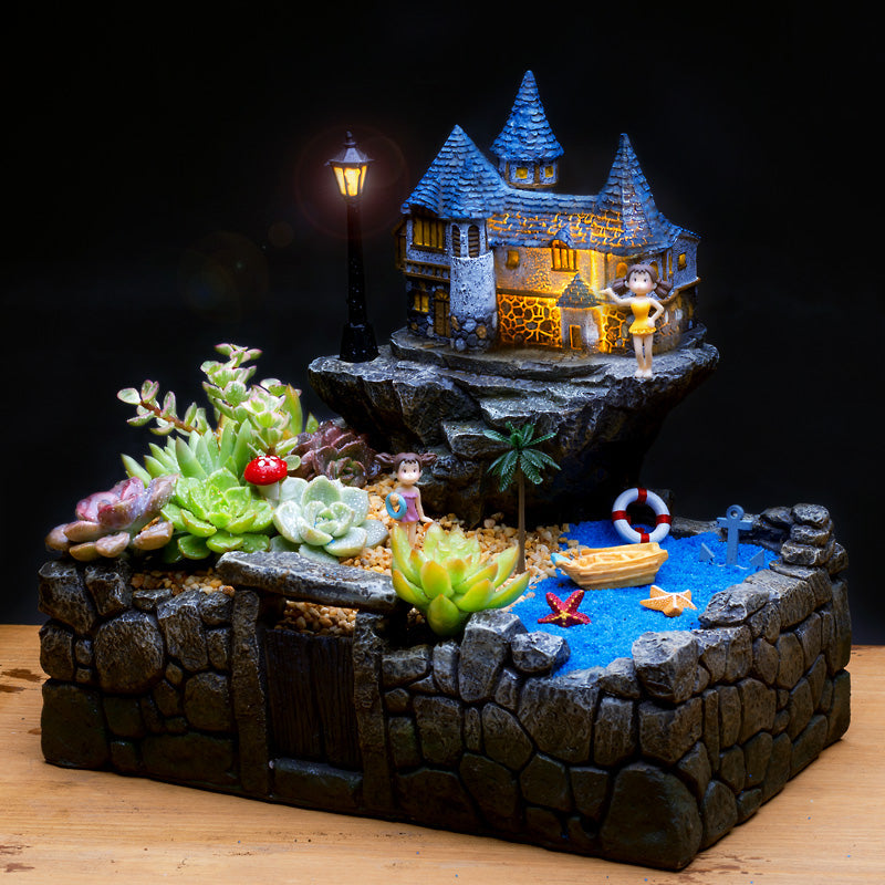 Resin Creative Landscape Cozy House Plants Vase - Image 4