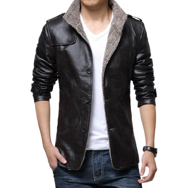 Windbreaker Leather Long Coats Jacket for Men - Image 3