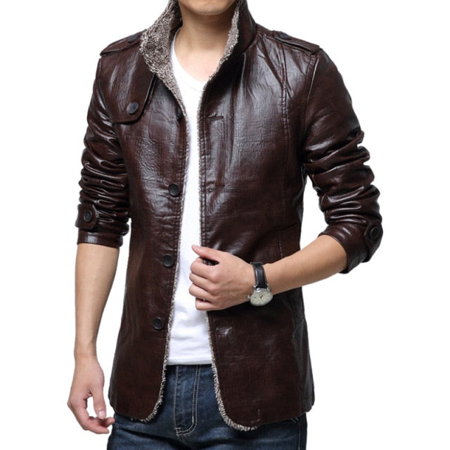 Windbreaker Leather Long Coats Jacket for Men