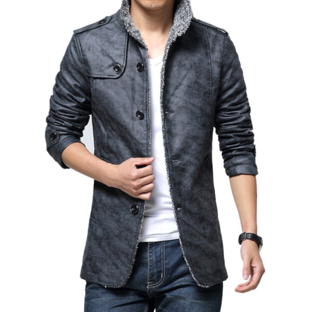 Windbreaker Leather Long Coats Jacket for Men