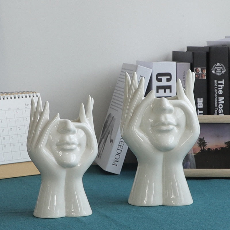 Ceramic Abstract  Human Face Flower Vase - Image 3