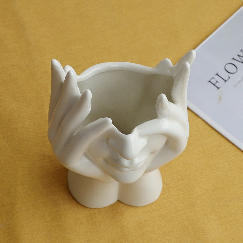 Ceramic Abstract  Human Face Flower Vase - Image 5
