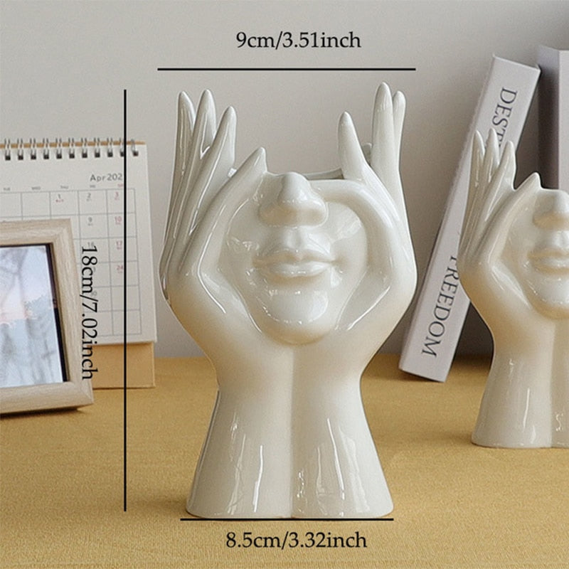 Ceramic Abstract  Human Face Flower Vase - Image 13