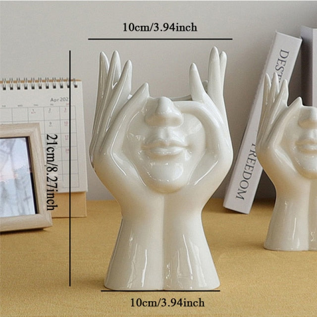 Ceramic Abstract  Human Face Flower Vase - Image 11