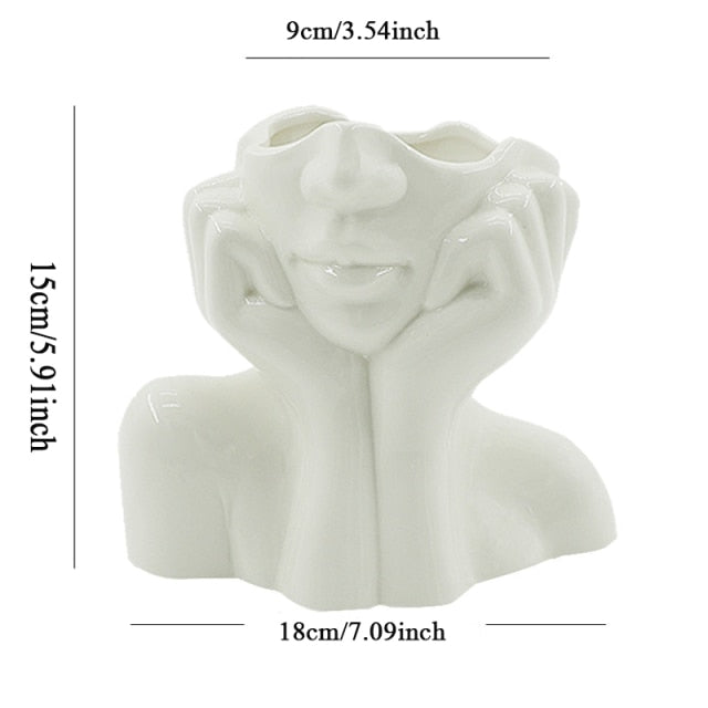 Ceramic Abstract  Human Face Flower Vase - Image 12