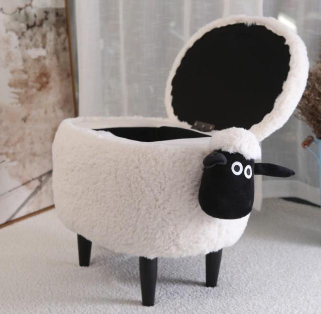 Fluffy Sheep Ottoman Organizer with Storage