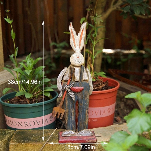 Wooden Retro Easter Bunny Outdoor Ornament