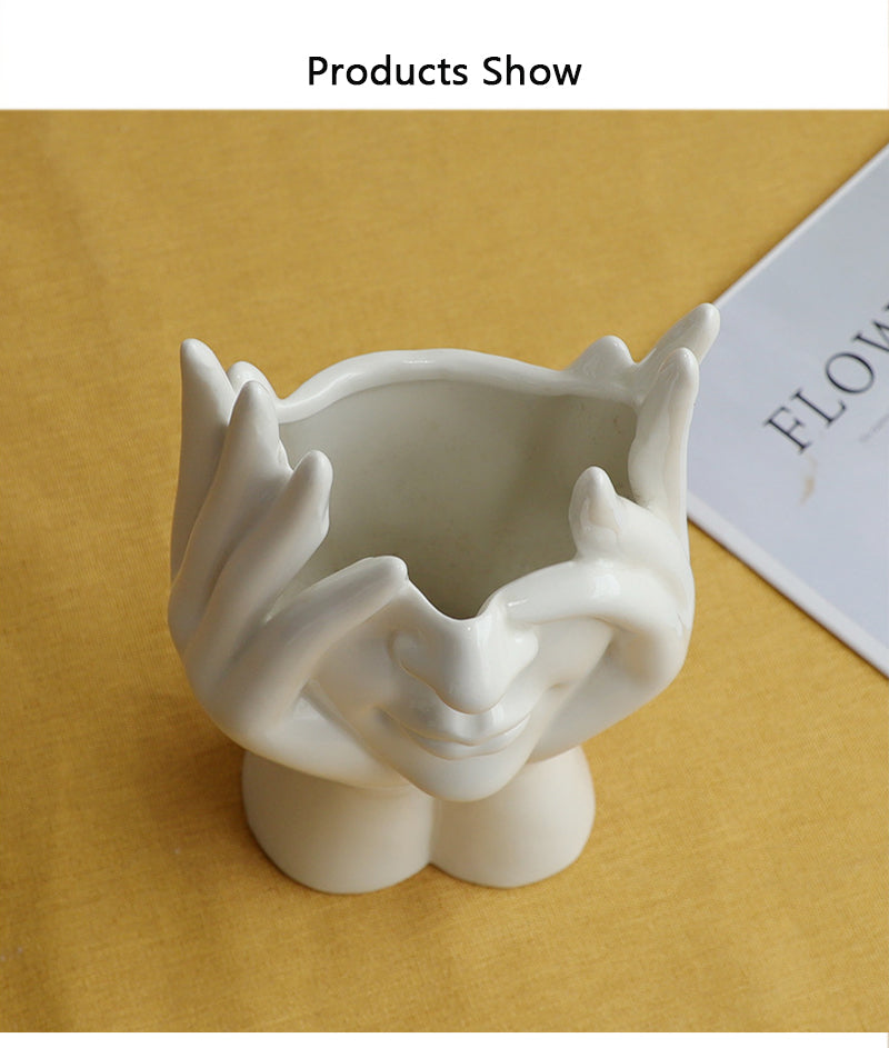 Ceramic AbstractHuman Face Flower Vase