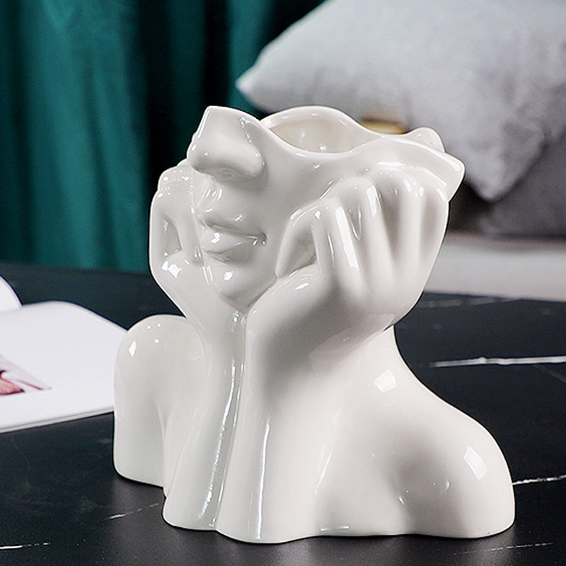 Ceramic Abstract  Human Face Flower Vase - Image 4