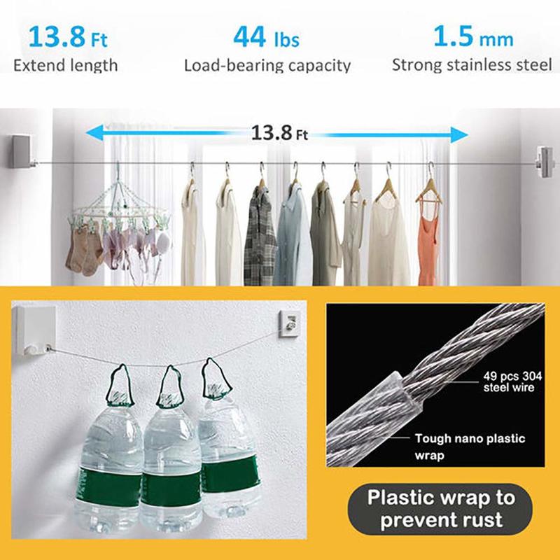 Retractable No Drill Stainless Steel Drying Rope - Image 3