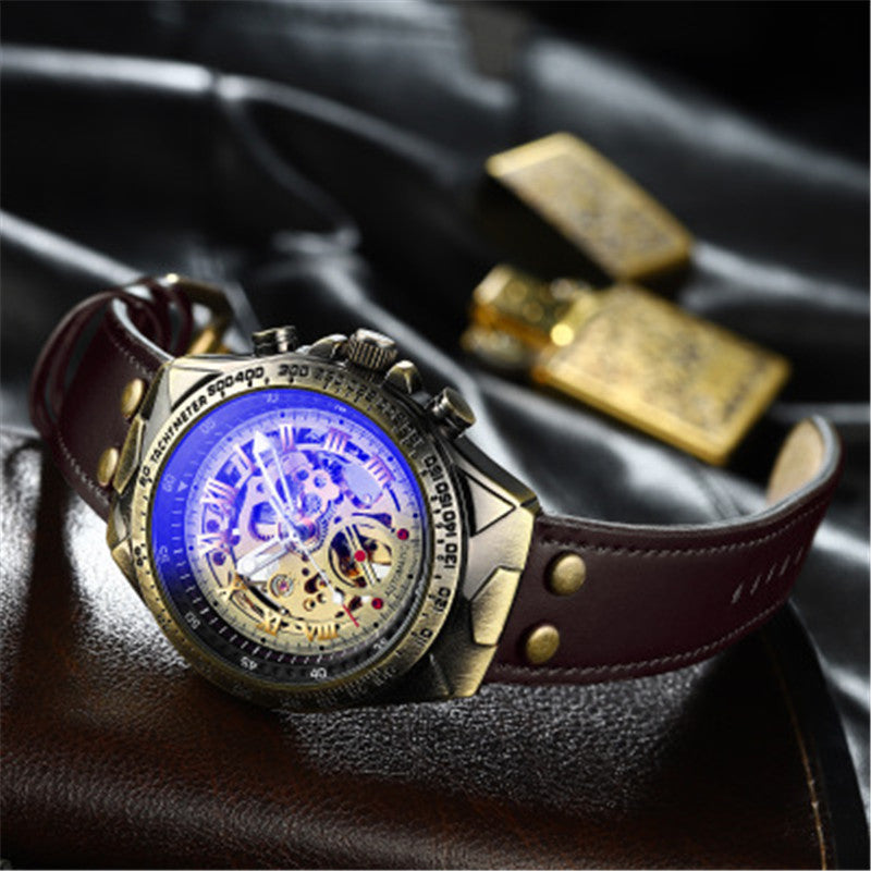 Steampunk Mechanical Retro Leather Men Watches - Image 0