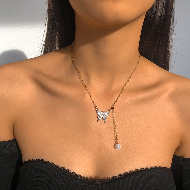 Butterfly Pendant Zircon Necklace - Image 1