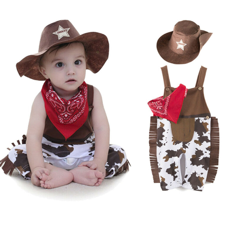 Baby Cowboy Hat+Bodysuit+Scarf Outfit Suit - Image 0