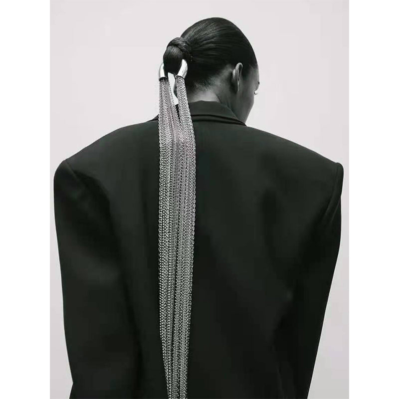 Hyperbole Silver Long Tassel Ponytail Hair Accessory - Image 0