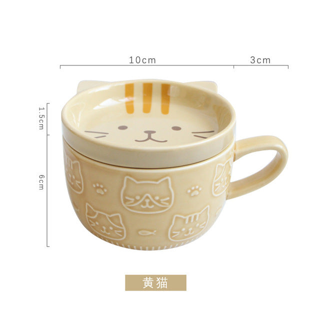Japanese Ceramic Cat Breakfast Mug with Lid - Image 10