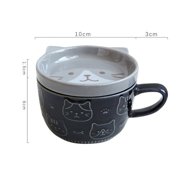 Japanese Ceramic Cat Breakfast Mug with Lid - Image 5