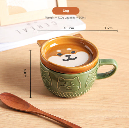 Japanese Ceramic Cat Breakfast Mug with Lid - Image 6