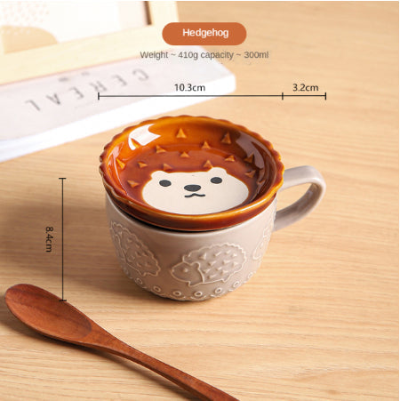 Japanese Ceramic Cat Breakfast Mug with Lid