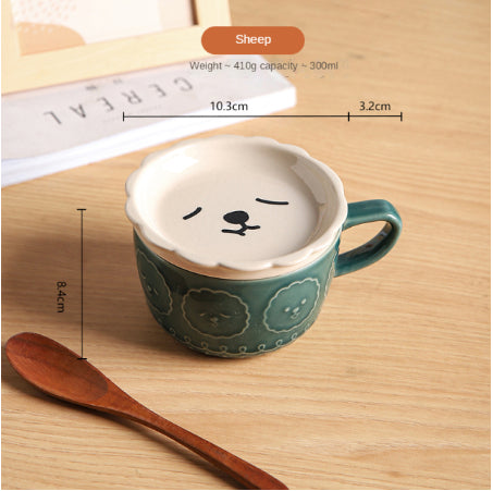 Japanese Ceramic Cat Breakfast Mug with Lid - Image 7