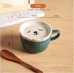 Japanese Ceramic Cat Breakfast Mug with Lid