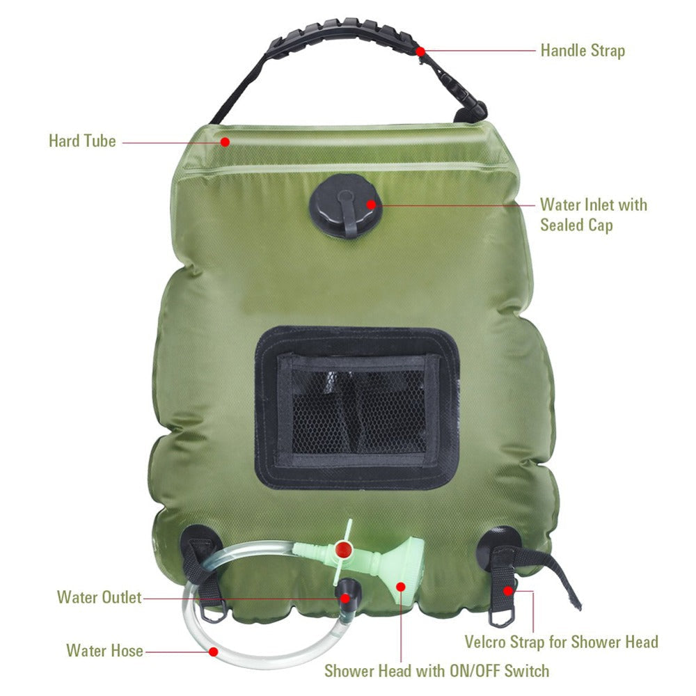 Soar-Powered Portable Travel Heated Shower Bag