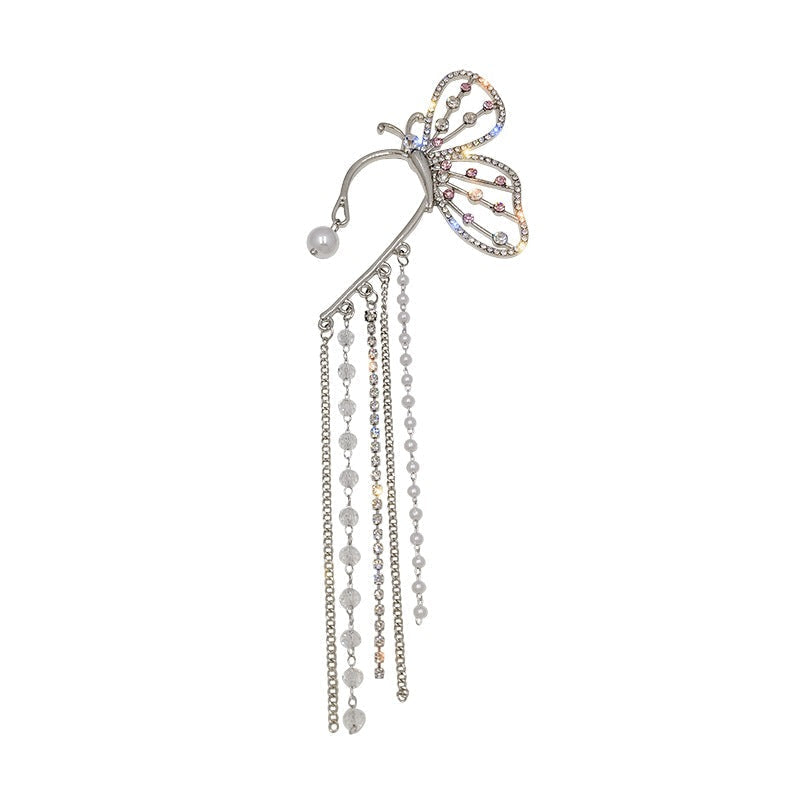 Crystal Butterfly Charm Long Tassels Earrings - Image 4