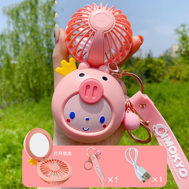 Cartoon USB Charging Fan Makeup Mirror - Image 1